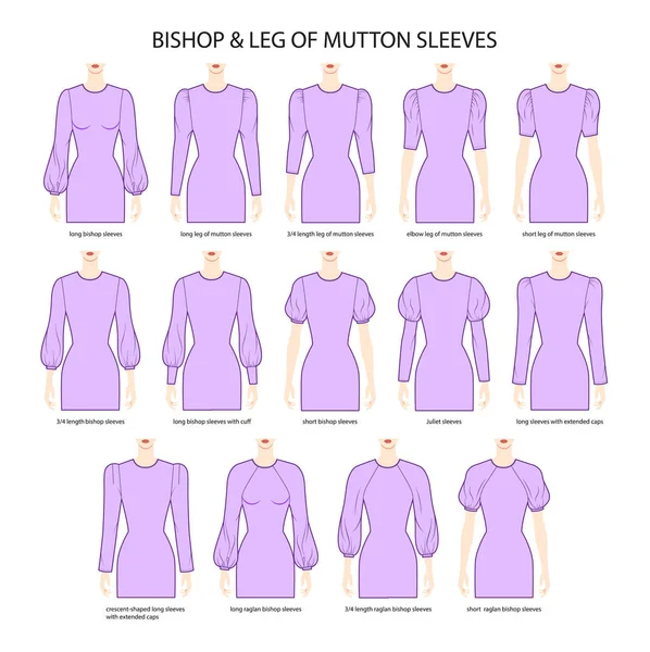 Set Bishop Leg Mutton Sleeves Clothes Cuff Juliet Extended Cups —  Vetores de Stock