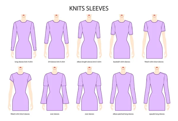 Set Knit Sleeves Clothes Baseball Fitted Long Epaulet Short Length — Stock Vector