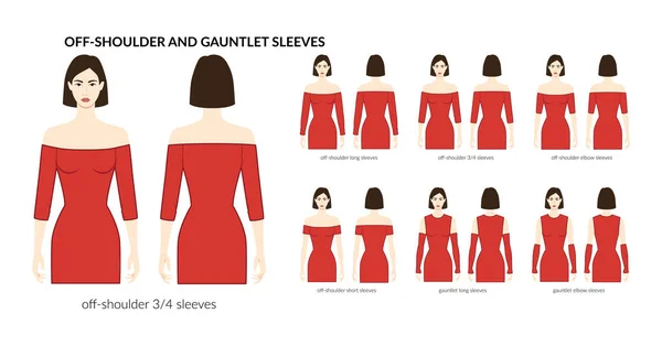 Set Shoulder Gauntlet Sleeves Clothes Long Short Elbow Length Technical —  Vetores de Stock