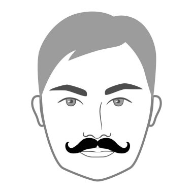 Palabıyık bıyıklı erkekler resimle yüz yüze gelir. Vektör gri portre erkek moda şablonu düz berber koleksiyonu seti. Beyaz arkaplanda şık saç stili izole edilmiş dış hat.