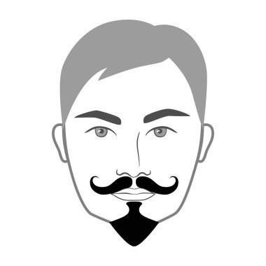 Van Dyke Sakal stili adamlar yüz tanıma yüz kılları İmparatorluk bıyığı. Vektör gri siyah portre erkek moda şablonu düz set. Beyaz arkaplanda şık saç stili izole edilmiş dış hat.