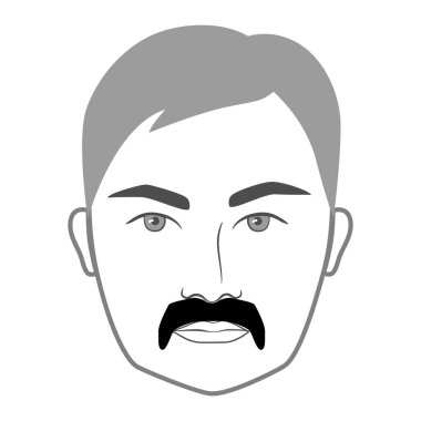 Zappa bıyıklı erkekler resimle yüz yüze gelir. Vektör gri portre erkek moda şablonu düz berber koleksiyonu seti. Beyaz arkaplanda şık saç stili izole edilmiş dış hat.