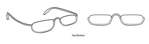 Top Rimless Telaio Occhiali Moda Accessorio Illustrazione Sunglass Anteriore Vista — Vettoriale Stock
