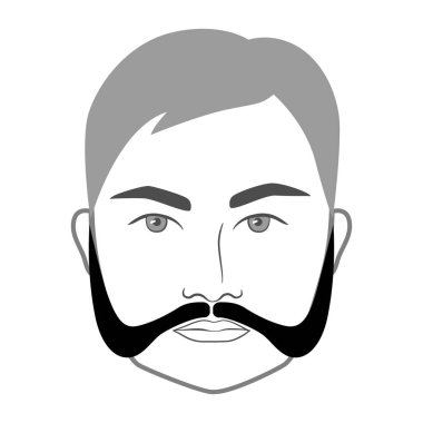 Franz Josef Sakal stili erkekler yüz tanıma yüz kıllı bıyıklı. Vektör gri portre erkek moda şablonu düz berber koleksiyonu. Beyaz arkaplanda şık saç stili izole edilmiş dış hat.