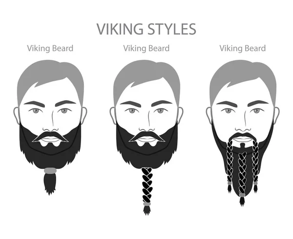 Set Viking Beard Mustache Braids Name Text Style Men Face — Stock Vector