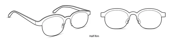 Half Rim Frame Glasses Fashion Accessory Illustration Sunglass Front View — Stock Vector