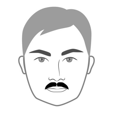 Doğal bıyıklı Scruffy Sakal stili erkekler resimli yüz kıllarıyla karşı karşıya. Vektör gri portre erkek moda şablonu düz berber seti. Beyaz arkaplanda şık saç stili izole edilmiş dış hat.