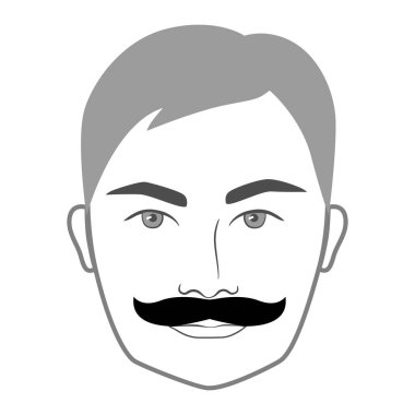 Pancho Villa bıyıklı erkekler resimli yüz kıllarıyla karşılaşıyorlar. Vektör gri portre erkek moda şablonu düz berber koleksiyonu seti. Beyaz arkaplanda şık saç stili izole edilmiş dış hat