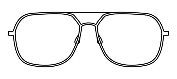 角型アビエイターフレームメガネファッションアクセサリーイラスト 男性用サングラスフロントビュー ユニセックススタイル フラットリム眼鏡眼鏡レンズスケッチアウトライン白の背景に隔離された — ストックベクタ