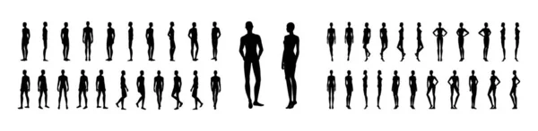 Silhouette Des Femmes Des Hommes Mis Corps Debout Mode Marche — Image vectorielle