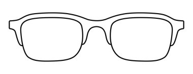 Kare çerçeveli gözlükler moda aksesuarları. Erkekler, kadınlar için güneş gözlüğü ön görünümü, unisex siluet tarzı, düz kenarlı gözlük mercek çizimi beyaz arka planda izole edilmiş.