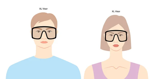Visor Keret Szemüveg Nők Férfiak Lapos Karakter Divat Kiegészítő Illusztráció — Stock Vector