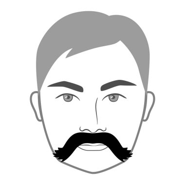 Kovboy bıyıklı erkekler resimle yüzleşir. Yüz kılları. Vektör gri portre erkek moda şablonu düz berber koleksiyonu seti. Beyaz arkaplanda şık saç stili izole edilmiş dış hat.
