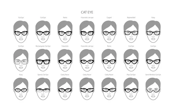 Σύνολο Γυαλιά Cat Eye Πλαίσιο Γυαλιά Για Τις Γυναίκες Πρόσωπο — Διανυσματικό Αρχείο
