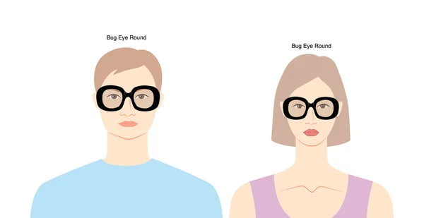 Bug Eye Gafas Con Montura Plana Para Mujeres Hombres Ilustración — Vector de stock