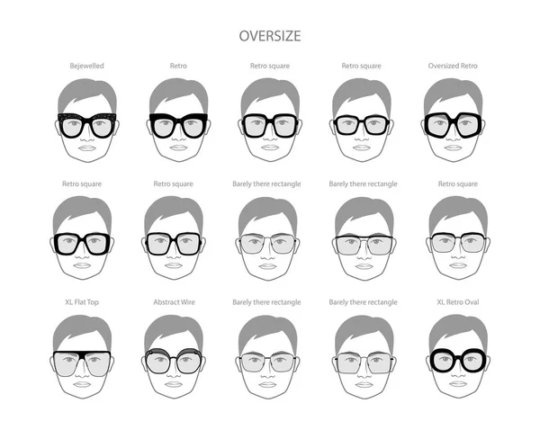 Σύνολο Oversize Γυαλιά Πλαίσιο Για Τους Άνδρες Πρόσωπο Χαρακτήρα Μόδας — Διανυσματικό Αρχείο