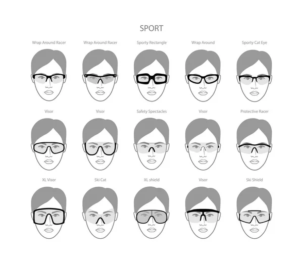 Σύνολο Sport Γυαλιά Πλαίσιο Για Τις Γυναίκες Πρόσωπο Χαρακτήρα Μόδας — Διανυσματικό Αρχείο