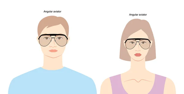 Angular Aviator Moldura Óculos Mulheres Homens Caráter Plano Ilustração Acessório — Vetor de Stock