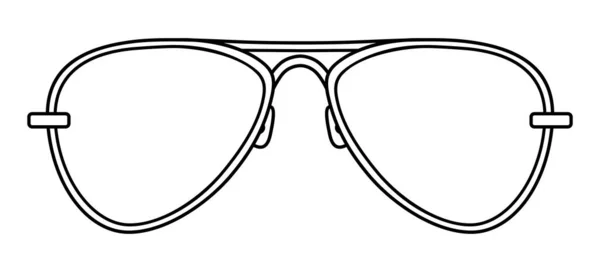 アビエーターフレームグラスファッションアクセサリーイラスト ユニセックスシルエットスタイルのサングラスのフロントビュー レンズのスケッチアウトラインと平らな縁の眼鏡白い背景に隔離 — ストックベクタ