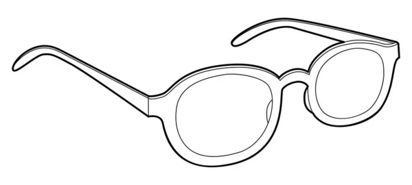 ボストンフレームグラスファッションアクセサリーイラスト 男性のためのサングラス3 4ビュー ユニセックスのシルエットスタイル レンズのスケッチアウトラインと平らな縁の眼鏡白い背景に隔離 — ストックベクタ
