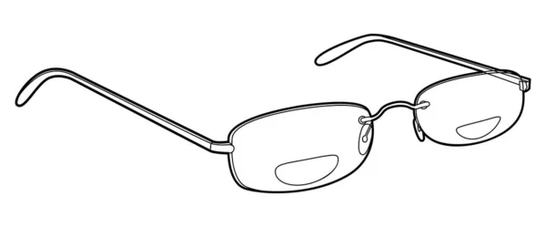 バイボカルリムレスフレームグラスファッションアクセサリーイラスト 男性のためのサングラス3 4ビュー シルエットスタイル レンズのスケッチのアウトラインが白い背景に隔離された平らな縁の眼鏡 — ストックベクタ