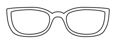 Foxy çerçeve gözlükleri moda aksesuarları. Erkekler, kadınlar için güneş gözlüğü ön görünümü, unisex siluet tarzı, düz kenarlı gözlük mercek çizimi beyaz arka planda izole edilmiş.