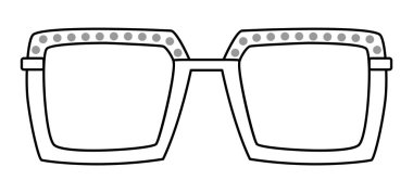 Mücevherli Retro Square çerçeve gözlükleri moda aksesuarları. Erkekler, kadınlar için güneş gözlüğü ön görünümü, unisex siluet tarzı, düz kenarlı gözlük mercek çizimi izole edilmiş gözlük gözlüğü.