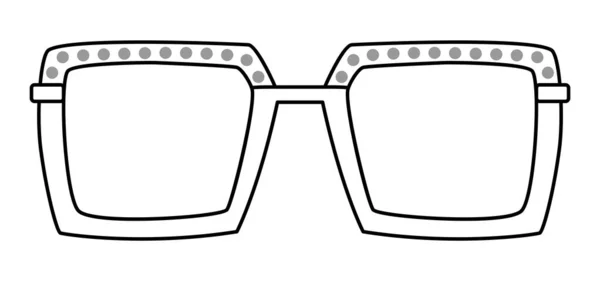 ベージュウェルドレトロスクエアフレームグラスファッションアクセサリーイラスト ユニセックスシルエットスタイルのサングラスフロントビュー レンズスケッチアウトライン付きフラットリム眼鏡 — ストックベクタ