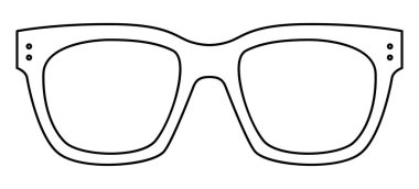 Wellington çerçeve çerçevesi, moda aksesuarları. Erkekler, kadınlar için güneş gözlüğü ön görünümü, unisex siluet tarzı, düz kenarlı gözlük mercek çizimi olan gözlük beyaz üzerine izole edilmiş.