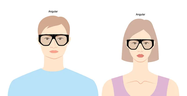 Winkelrahmenbrille Für Frauen Und Männer Mit Flachem Charakter Als Accessoire — Stockvektor