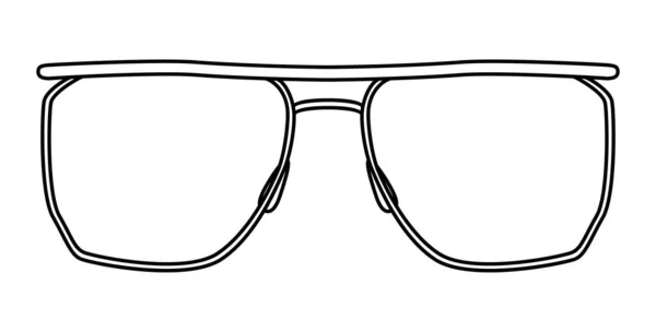 ファイントップラインフレームグラスファッションアクセサリーイラスト ユニセックスのシルエットスタイルのサングラスのフロントビュー レンズのスケッチスタイルのアウトラインとフラットリムの眼鏡 — ストックベクタ