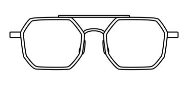 Geometrik Kör çerçeve gözlükleri moda aksesuarları. Erkekler, kadınlar için güneş gözlüğü ön görünümü, unisex siluet tarzı, düz kenarlı gözlük mercek taslak tarzı izole edilmiş gözlük.