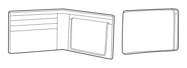 Çift katlı Cüzdan kapatma ve kapama ile görme seçenekleri kapalı ve açık. Moda aksesuarı teknik illüstrasyon. Erkekler, kadınlar, unisex siluet tarzı, düz çanta CAD çizimi