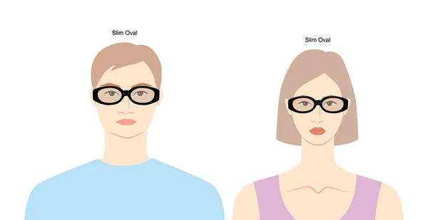 女性と男性のスリムオーバルフレームグラスフラットキャラクターファッションアクセサリーイラスト サングラスフロントビューユニセックスシルエットスタイル リム眼鏡 白で隔離されたスケッチスタイルの概要 — ストックベクタ