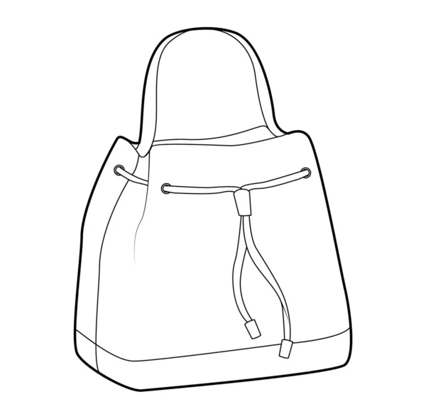 Buckel Bag Bucket Silhouette Drawstring Closure Fashion Accessory Technical Illustration — Stock Vector