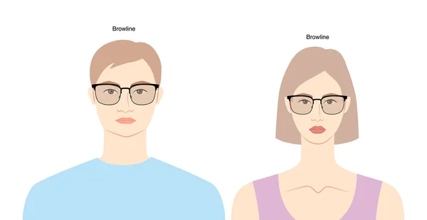 Browline Keret Szemüveg Nők Férfiak Lapos Karakter Divat Kiegészítő Illusztráció — Stock Vector