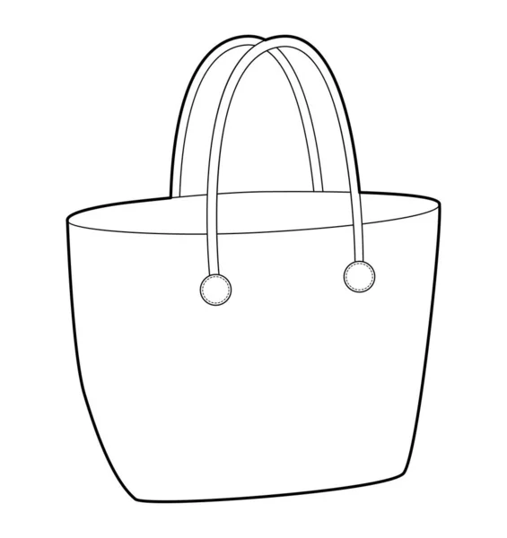 Woven Tote Bag Silhouette Fashion Accessory Technical Illustration Vector Satchel — Stock Vector