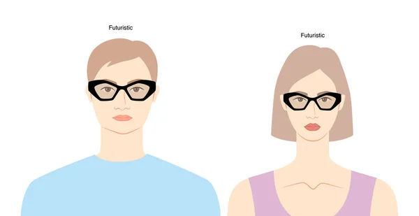 Futurisztikus Keret Szemüveg Nők Férfiak Lapos Karakter Divat Kiegészítő Illusztráció — Stock Vector