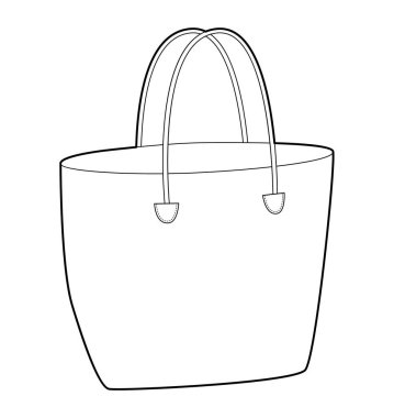 Straw Beach çanta siluet moda aksesuarları teknik illüstrasyon. Erkekler, kadınlar, unisex tarzı, düz çanta CAD taslak taslağı için vektör önü 3-4 görünümü izole edilmiş