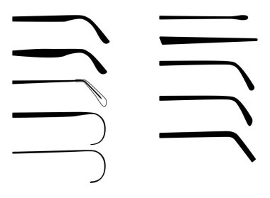 Kol Gözü çerçevesi, gözlük, moda aksesuarları. Güneş gözlüğü kısmı siluet biçimi, düz gözlükler gözlük taslak biçimi beyaz arkaplanda izole edilmiş taslak