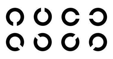 Landolt C Göz Test Çizelgesi, yüzüğün tıbbi çizimini bozdu. Japon görüş çizgisi çizim biçimi çizimi beyaz arka planda izole edildi. Görme testi tahtası optometrist oftalmik test