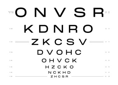 LogMAR çizelgesi Göz Test Çizelgesi Tıbbi Çizelgesi. Çizgi vektör taslak çizimi beyaz arkaplanda izole edildi. Optik gözlükler kontrol ediliyor Görsel inceleme için görme tahtası göz doktoru göz doktoru