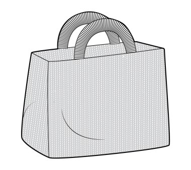 Tığ işi kutu, siluet çanta. Moda aksesuarı teknik illüstrasyon. Erkekler, kadınlar, unisex tarzı, düz çanta CAD taslak taslağı için vektör önü 3-4 görünümü izole edilmiş