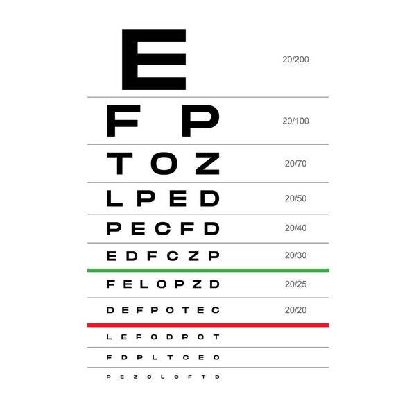 Snellen chart Eye Test medical illustration. line vector sketch style outline isolated on white background. Vision board optometrist ophthalmic test for visual examination Checking optical glasses