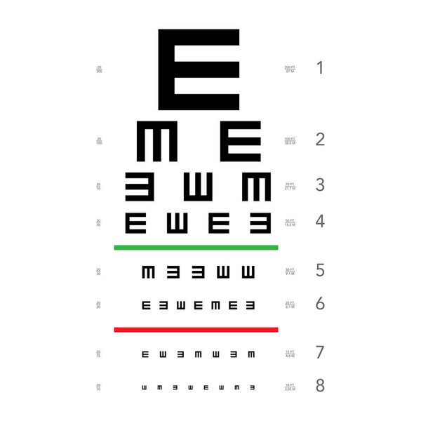 E chart Eye Test Chart tumbling medical illustration. line vector sketch style outline isolated on white background. Vision board optometrist ophthalmic test for examination Checking optical glasses