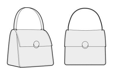 Poşet baget siluet çanta taşı. Moda aksesuarı teknik illüstrasyon. Erkekler, kadınlar, unisex tarzı, düz çanta CAD taslak taslağı için vektör önü 3-4 görünümü izole edilmiş