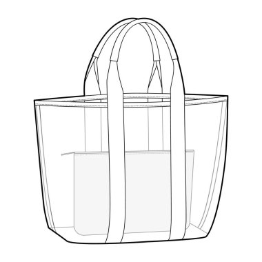 Plaj Şeffaf Havuz Aracı. İçinde çıkarılabilir çanta var. Moda aksesuarı teknik illüstrasyon. Erkekler, kadınlar, unisex tarzı, düz çanta CAD taslak taslağı için vektör önü 3-4 görünümü