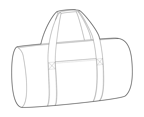 Duffle Bag silhouette. Fashion accessory technical illustration. Vector satchel front 3-4 view for Men, women, unisex style, flat handbag CAD mockup sketch outline isolated