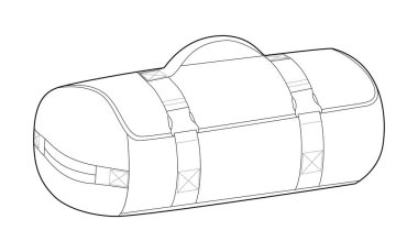 Çantalı silueti yuvarla. Moda aksesuarı teknik illüstrasyon. Erkekler, kadınlar, unisex tarzı, düz çanta CAD taslak taslağı için vektör önü 3-4 görünümü izole edilmiş