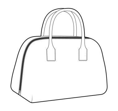 Bowling seti siluet çantası. Moda aksesuarı teknik illüstrasyon. Erkekler, kadınlar, unisex tarzı, düz çanta CAD taslak taslağı için vektör önü 3-4 görünümü izole edilmiş